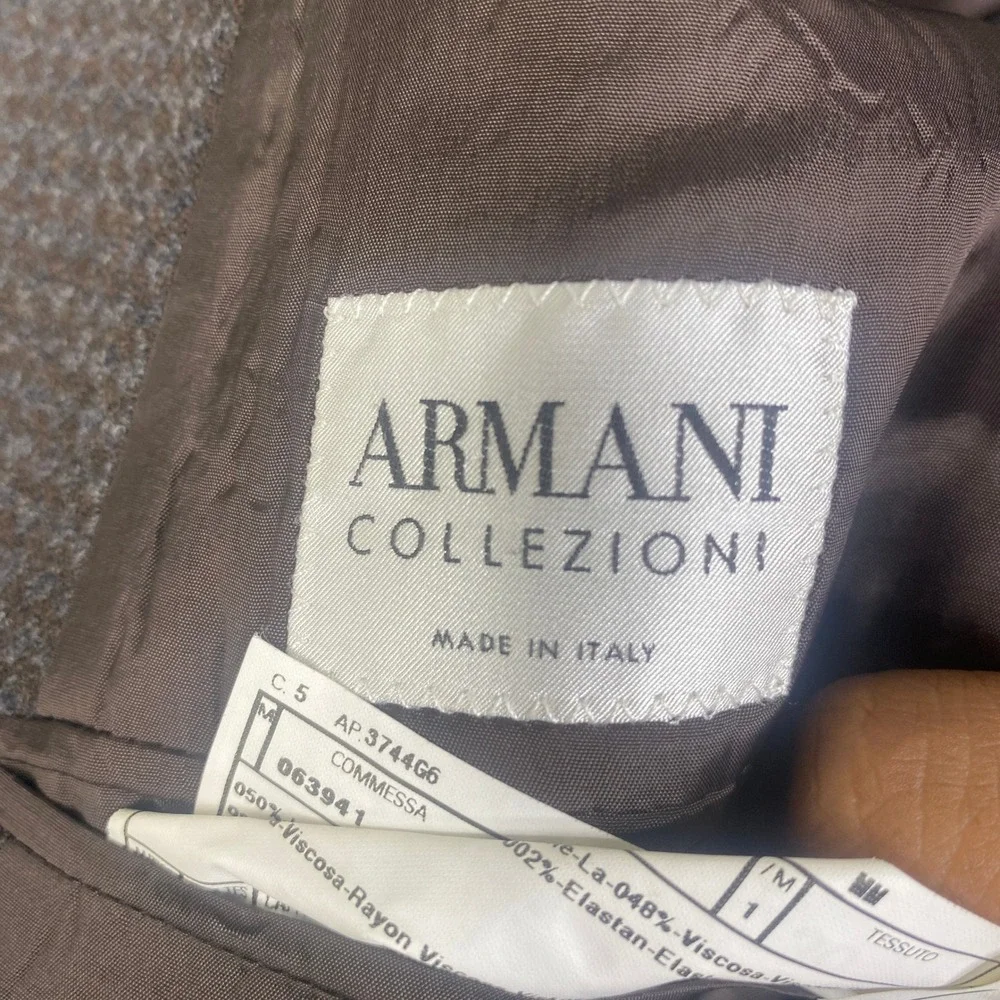 Armani Collezioni Mens Brown Wool Blend 3 Button Blazer Jacket Italy Size 46